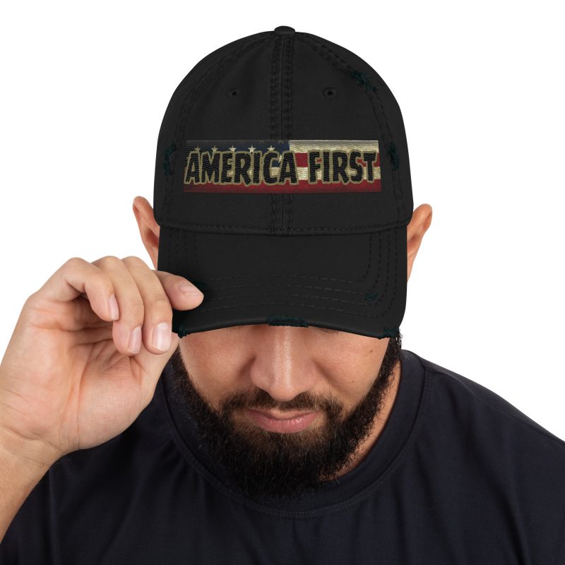 AMERICA FIRST FLAG Strip/Red Distressed Dad Hat