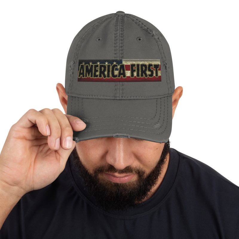 AMERICA FIRST FLAG Strip/Red Distressed Dad Hat
