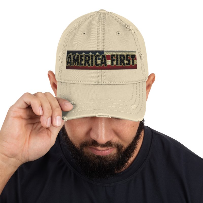 AMERICA FIRST FLAG Strip/Red Distressed Dad Hat