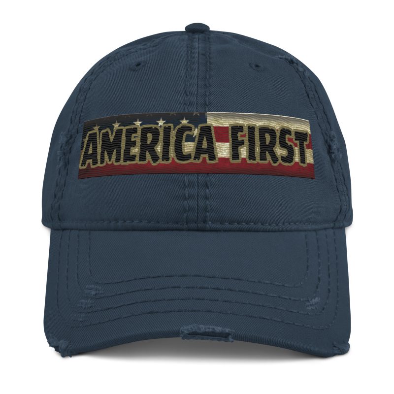 AMERICA FIRST FLAG Strip/Blu Distressed Dad Hat