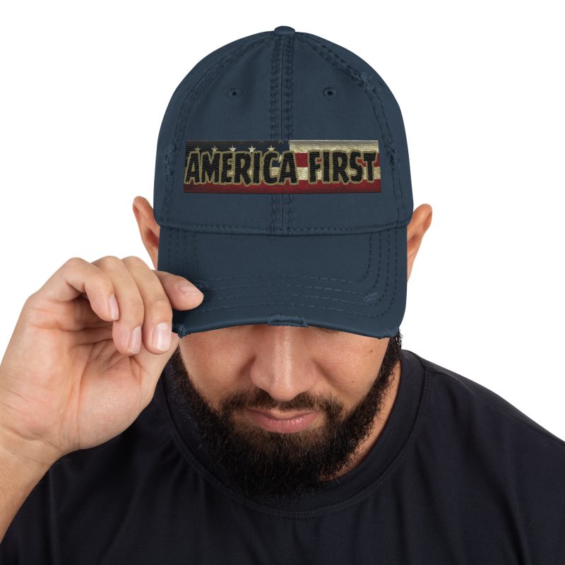 AMERICA FIRST FLAG Strip/Red Distressed Dad Hat
