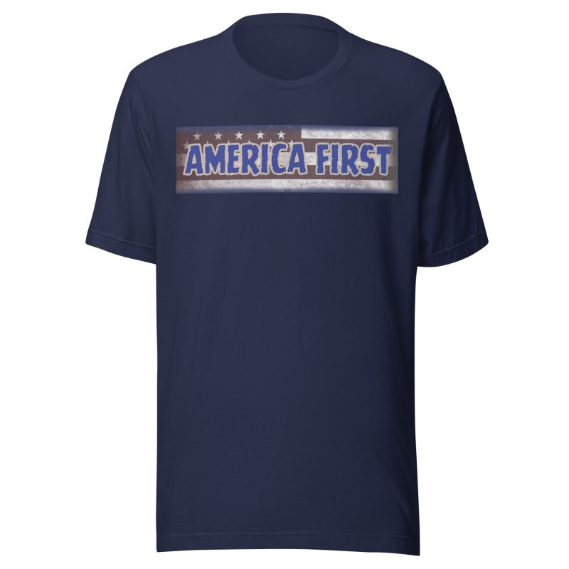 AMERICA FIRST Strip Flag/BLU T-Shirt