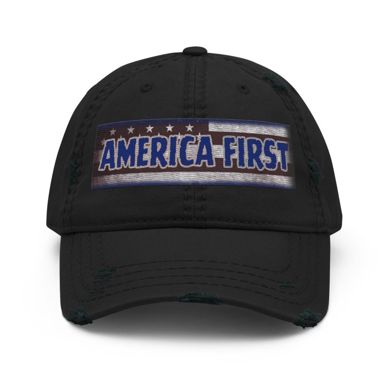 AMERICA FIRST FLAG STRIP/Blu Distressed Dad Hat