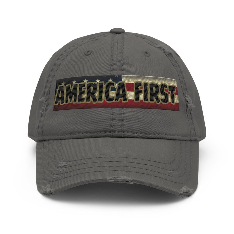 AMERICA FIRST FLAG STRIP/Red Distressed Dad Hat