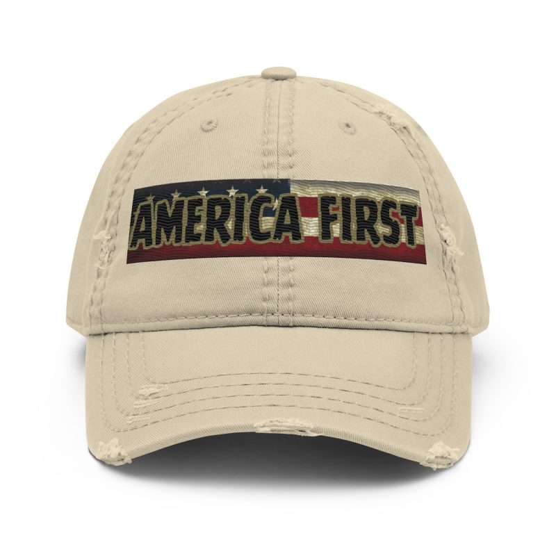AMERICA FIRST FLAG STRIP/Red Distressed Dad Hat
