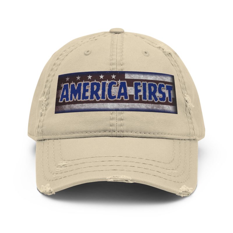 AMERICA FIRST FLAG STRIP/Blu Distressed Dad Hat