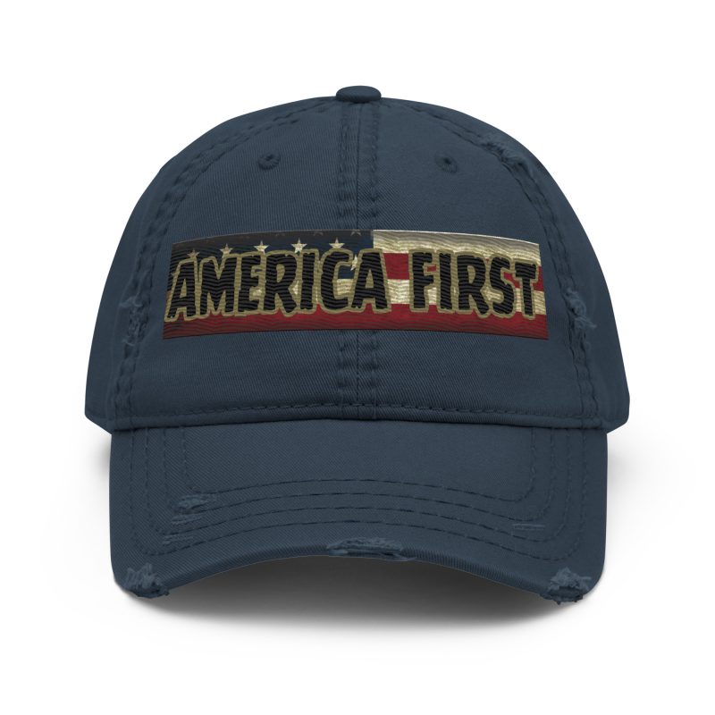 AMERICA FIRST FLAG STRIP/Red Distressed Dad Hat