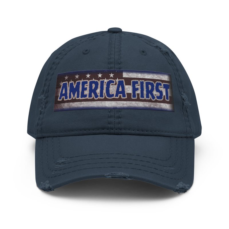 AMERICA FIRST FLAG STRIP/Blu Distressed Dad Hat