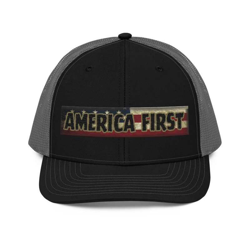 AMERICA FIRST FLAG STRIP/Red Snapback Trucker Cap